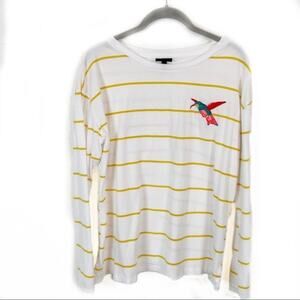 Who What Wear Shirt Hummingbird Women sz XXL Embroidered Top Mustard Stripe